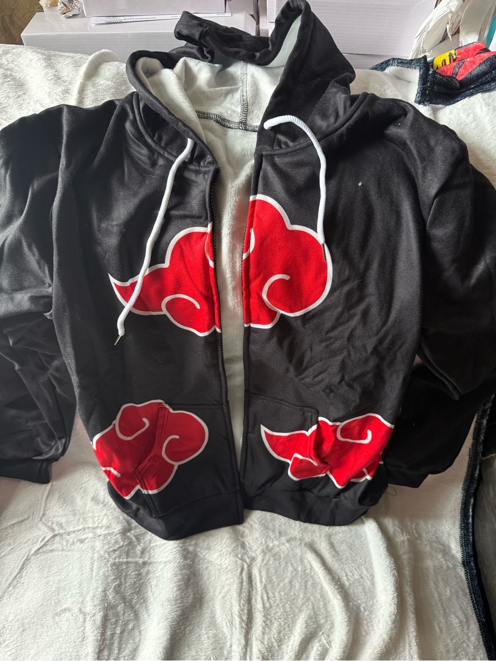 Black Zip-Up Anime Hoodie with Red Cloud Motif Size Listed XL (I’d say likely L)